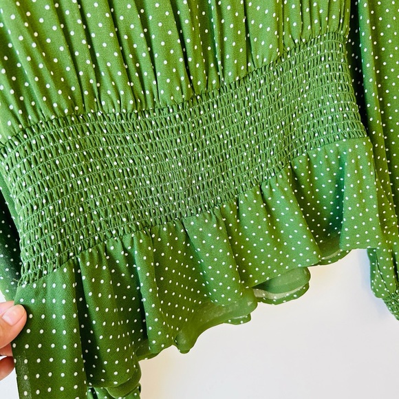 Reformation Hearth Long Sleeve Top Size 6 Peat (Green Polka Dot) - Picture 6 of 15